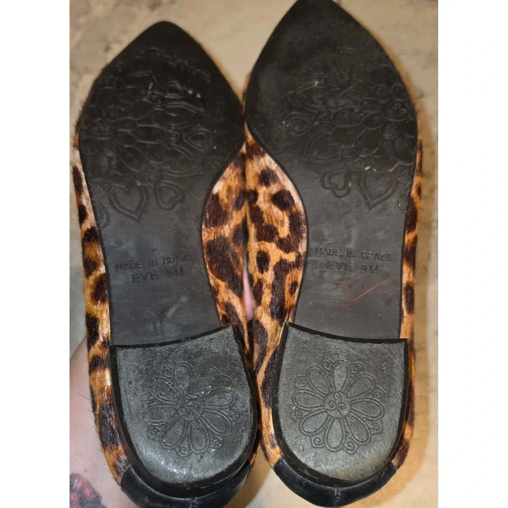 Brighton'Eve' Leopard‎ Print Calf Hair Pointed Toe Flats 9M  *Flaws See Pics
